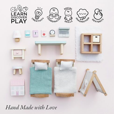 Le Toy Van - مجموعة غرف النوم الخشبية SugarPlum | مجموعة ألعاب إكسسوارات بيت الدمى لبيوت الدمى | مجموعات أثاث بيت الدمية للفتيات والأولاد - مناسبة لأعمار 3 سنوات فما فوق، غرفة نوم الأطفال Daisylane (ME061) in Saudi Arabia