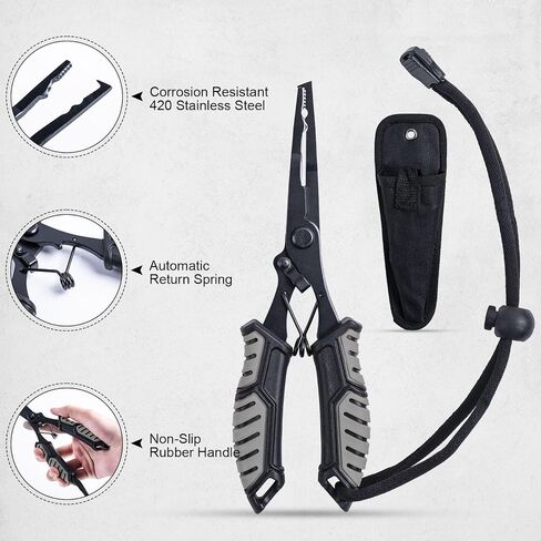 Goture Fishing Pliers, Fish Lip Gripper Muti-Function Fishing Tools Kit Braid Scissors and Split Ring Pliers, Fishing Hook Remover, Saltwater Resistant Fishing Gear with Sheath Lanyard in Saudi Arabia
