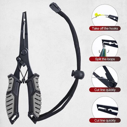 Goture Fishing Pliers, Fish Lip Gripper Muti-Function Fishing Tools Kit Braid Scissors and Split Ring Pliers, Fishing Hook Remover, Saltwater Resistant Fishing Gear with Sheath Lanyard in Saudi Arabia