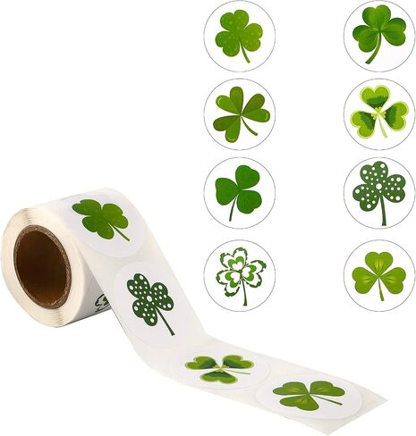 500Pcs St Patricks Day Stickers,Shamrock Stickers,Self Adhesive Lucky Irish Green Clover Stickers,Shamrock Roll Stickers Labels for Cards,Gift Bags,Craft,Envelope Box Bag,St. Patrick's Day Accessories in Saudi Arabia