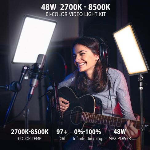 مجموعة إضاءة فيديو ثنائية اللون مقاس 17 بوصة، NiceVeedi 48W 2700-8500K LED للتصوير الفوتوغرافي مع جهاز تحكم عن بعد، 1% -100% لا نهائية قابلة للتعتيم CRI 97+ إضاءة استوديو احترافية لتصوير فيديو الاستوديو in Kuwait