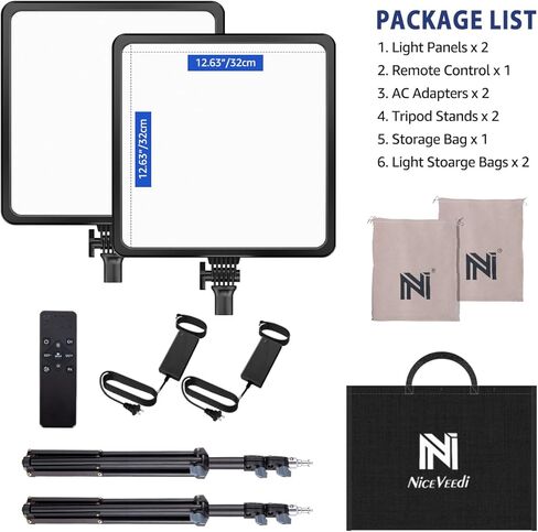 مجموعة إضاءة فيديو ثنائية اللون مقاس 17 بوصة، NiceVeedi 48W 2700-8500K LED للتصوير الفوتوغرافي مع جهاز تحكم عن بعد، 1% -100% لا نهائية قابلة للتعتيم CRI 97+ إضاءة استوديو احترافية لتصوير فيديو الاستوديو in Kuwait