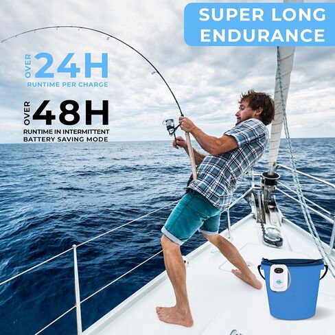 Hydro Charge | Aerator for Bait Bucket | Water Resistant, USB Rechargeable, 2W, 2200 mAh Battery Capacity, 24h Runtime per Charge, 48h on Battery Saving Mode | Minnow Bucket Aerator | Bait Bubbler in Saudi Arabia