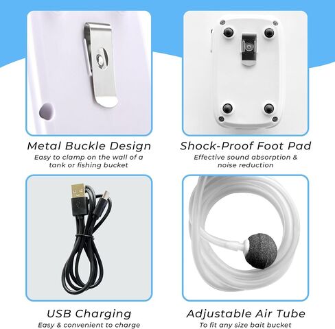 Hydro Charge | Aerator for Bait Bucket | Water Resistant, USB Rechargeable, 2W, 2200 mAh Battery Capacity, 24h Runtime per Charge, 48h on Battery Saving Mode | Minnow Bucket Aerator | Bait Bubbler in Saudi Arabia