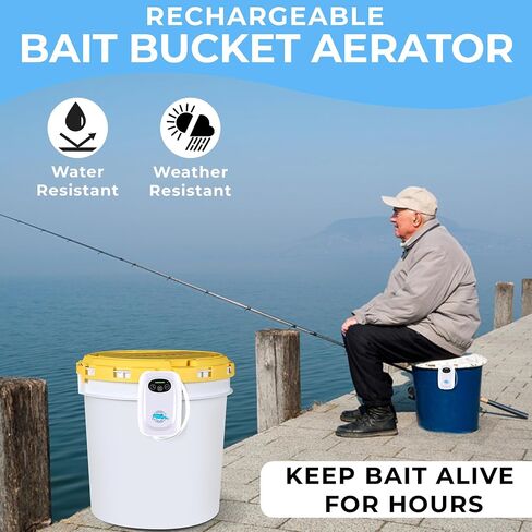 Hydro Charge | Aerator for Bait Bucket | Water Resistant, USB Rechargeable, 2W, 2200 mAh Battery Capacity, 24h Runtime per Charge, 48h on Battery Saving Mode | Minnow Bucket Aerator | Bait Bubbler in Saudi Arabia