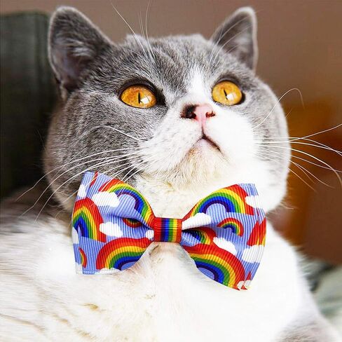 pohshido 2 حزمة طوق القط مع ربطة عنق وجرس، كيتي كيتن الفضاء وقوس قزح الانفصال طوق للذكور الإناث الفتيان والفتيات القطط (قوس قزح + الفضاء) in Kuwait