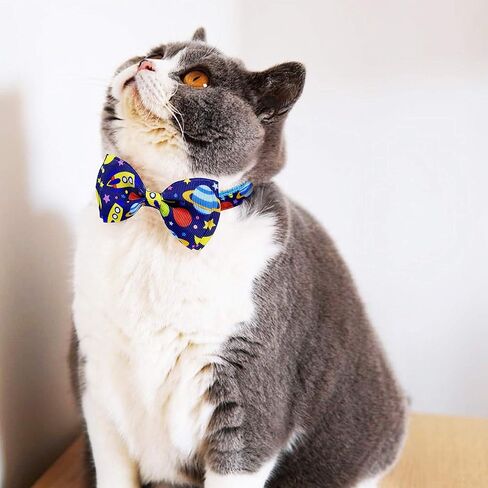 pohshido 2 حزمة طوق القط مع ربطة عنق وجرس، كيتي كيتن الفضاء وقوس قزح الانفصال طوق للذكور الإناث الفتيان والفتيات القطط (قوس قزح + الفضاء) in Kuwait