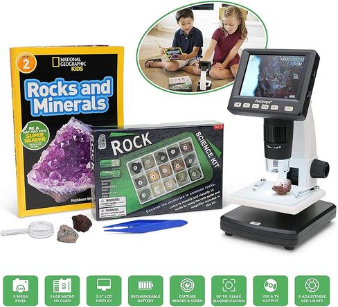 IQCREW by AmScope Kid's Premium Portable LCD Color Digital Microscope with Rock and Mineral Collecting Look and Learn Activity Kit in Saudi Arabia