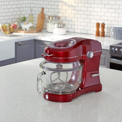 Kenmore Elite Ovation 5 Qt Stand Mixer, 500 Watt 10-Speed Motor, Revolutionary Pour-In Top, Tilt Head, Beater, Whisk, Dough Hook, Planetary Mixing, 360-Degree Splash Guard, Glass Bowl with Lid, Red in Saudi Arabia