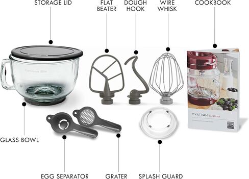 Kenmore Elite Ovation 5 Qt Stand Mixer, 500 Watt 10-Speed Motor, Revolutionary Pour-In Top, Tilt Head, Beater, Whisk, Dough Hook, Planetary Mixing, 360-Degree Splash Guard, Glass Bowl with Lid, Red in Saudi Arabia