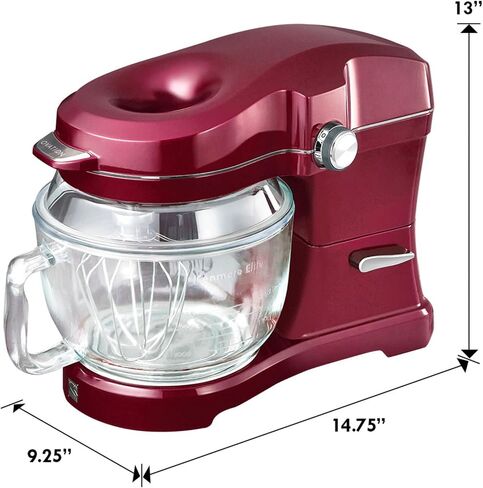 Kenmore Elite Ovation 5 Qt Stand Mixer, 500 Watt 10-Speed Motor, Revolutionary Pour-In Top, Tilt Head, Beater, Whisk, Dough Hook, Planetary Mixing, 360-Degree Splash Guard, Glass Bowl with Lid, Red in Saudi Arabia