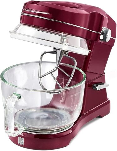 Kenmore Elite Ovation 5 Qt Stand Mixer, 500 Watt 10-Speed Motor, Revolutionary Pour-In Top, Tilt Head, Beater, Whisk, Dough Hook, Planetary Mixing, 360-Degree Splash Guard, Glass Bowl with Lid, Red in Saudi Arabia