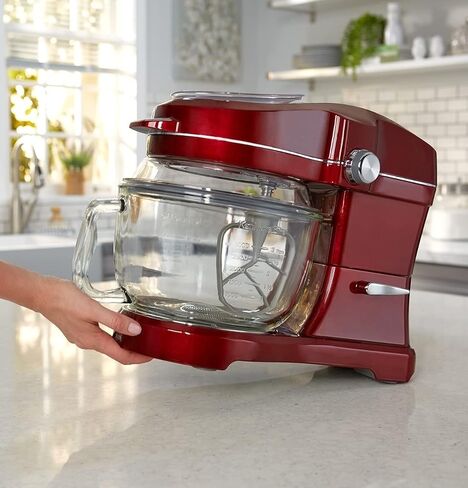 Kenmore Elite Ovation 5 Qt Stand Mixer, 500 Watt 10-Speed Motor, Revolutionary Pour-In Top, Tilt Head, Beater, Whisk, Dough Hook, Planetary Mixing, 360-Degree Splash Guard, Glass Bowl with Lid, Red in Saudi Arabia
