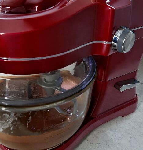 Kenmore Elite Ovation 5 Qt Stand Mixer, 500 Watt 10-Speed Motor, Revolutionary Pour-In Top, Tilt Head, Beater, Whisk, Dough Hook, Planetary Mixing, 360-Degree Splash Guard, Glass Bowl with Lid, Red in Saudi Arabia
