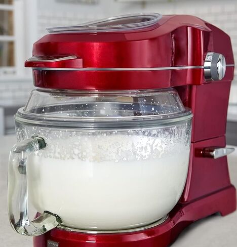 Kenmore Elite Ovation 5 Qt Stand Mixer, 500 Watt 10-Speed Motor, Revolutionary Pour-In Top, Tilt Head, Beater, Whisk, Dough Hook, Planetary Mixing, 360-Degree Splash Guard, Glass Bowl with Lid, Red in Saudi Arabia