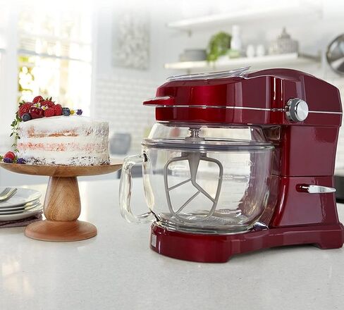 Kenmore Elite Ovation 5 Qt Stand Mixer, 500 Watt 10-Speed Motor, Revolutionary Pour-In Top, Tilt Head, Beater, Whisk, Dough Hook, Planetary Mixing, 360-Degree Splash Guard, Glass Bowl with Lid, Red in Saudi Arabia