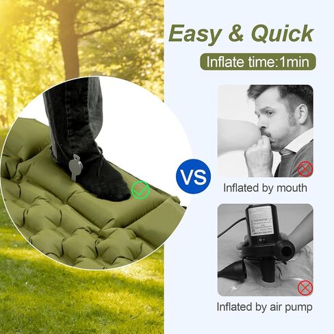Night Cat Inflatable Sleeping Pads Mat Bed with Pillow Foot Pump for Camping Backpacking Hiking Ultra-Light Compact Comfortable Extendable 77"x25.5" in Kuwait