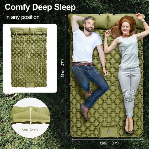 Night Cat Inflatable Sleeping Pads Mat Bed with Pillow Foot Pump for Camping Backpacking Hiking Ultra-Light Compact Comfortable Extendable 77"x25.5" in Kuwait