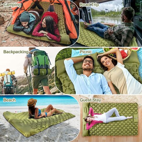 Night Cat Inflatable Sleeping Pads Mat Bed with Pillow Foot Pump for Camping Backpacking Hiking Ultra-Light Compact Comfortable Extendable 77"x25.5" in Kuwait
