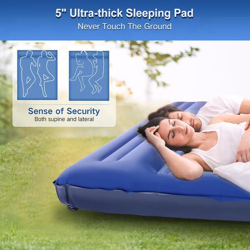 Double Sleeping Pad for Camping, Self Inflating 5" Extra-Thick For 2 Person with Pillow Built-in Foot Pump Waterproof Inflatable Sleeping Mat for Backpacking, Tent, Hiking, Portable Camping Pad in Saudi Arabia