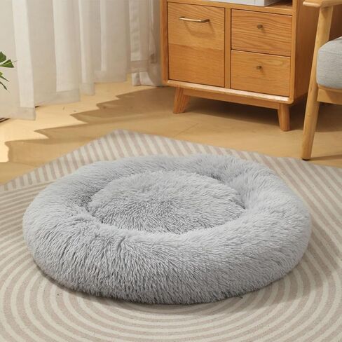 Donut Dog Bed Large Dog Bed Pet Bed Anti-Slip Round Fluffy Plush Faux Fur Cat Bed Cat Beds for Indoor Cats for 10KG Pet in Kuwait