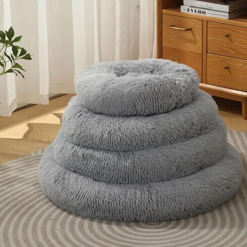 Donut Dog Bed Large Dog Bed Pet Bed Anti-Slip Round Fluffy Plush Faux Fur Cat Bed Cat Beds for Indoor Cats for 10KG Pet in Kuwait