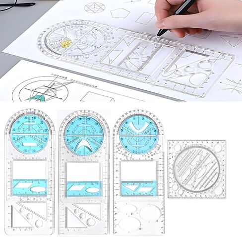 Zakrafo 4 Pcs Multifunctional Geometric Ruler,Math Measuring Rulers for Drawing and Art,Metric Ruler Drawing Tool for School Office Supplies and Building Supplies in Kuwait