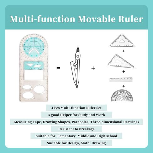 Zakrafo 4 Pcs Multifunctional Geometric Ruler,Math Measuring Rulers for Drawing and Art,Metric Ruler Drawing Tool for School Office Supplies and Building Supplies in Kuwait