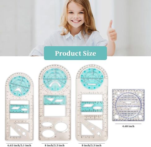 Zakrafo 4 Pcs Multifunctional Geometric Ruler,Math Measuring Rulers for Drawing and Art,Metric Ruler Drawing Tool for School Office Supplies and Building Supplies in Kuwait