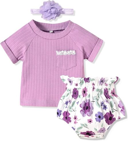 Aalizzwell Newborn Infant Baby Girls T-Shirt & Snap Closure Shorts Summer Outfit in Saudi Arabia