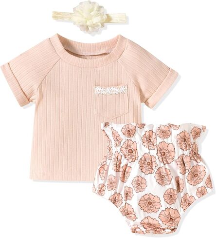 Aalizzwell Newborn Infant Baby Girls T-Shirt & Snap Closure Shorts Summer Outfit in Saudi Arabia