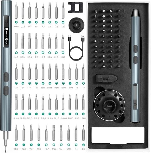 مفك براغي كهربائي لاسلكي من LOFICOPER، مجموعة مفك براغي دقيقة 52 في 1 قابلة لإعادة الشحن، مع قاعدة شحن، عزم دوران 3 تروس، شاشة عرض الطاقة، مصابيح عمل LED، لنظارات الهاتف المحمول in Kuwait