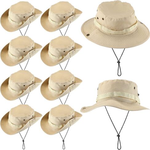 Xtinmee 10 Pieces Bucket Hat Bulk Wide Brim Boonie Hats Hiking Fishing Hat Safari Hat with Chin Strap for Women Men Adult in Saudi Arabia