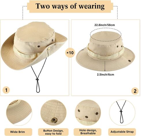 Xtinmee 10 Pieces Bucket Hat Bulk Wide Brim Boonie Hats Hiking Fishing Hat Safari Hat with Chin Strap for Women Men Adult in Saudi Arabia