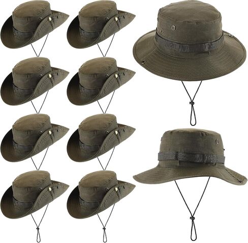 Xtinmee 10 Pieces Bucket Hat Bulk Wide Brim Boonie Hats Hiking Fishing Hat Safari Hat with Chin Strap for Women Men Adult in Saudi Arabia