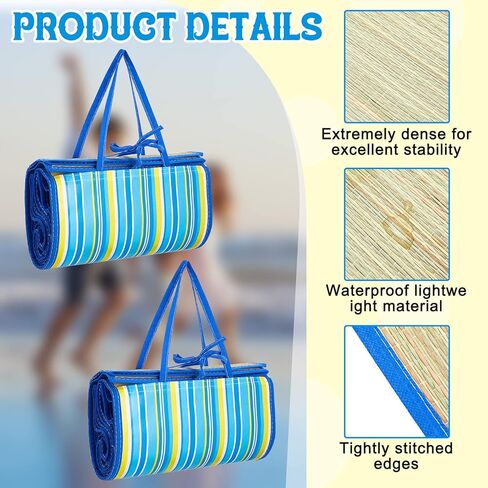 Woanger 4 Pcs Straw Beach Mat Foldable Picnic Blankets 70.8 x 35.4 Inch Portable Sand Proof Beach Blanket Large Lightweight Outdoor Play Mat for Family Gathering Camping Hiking Sunbathing Yoga Park in Kuwait