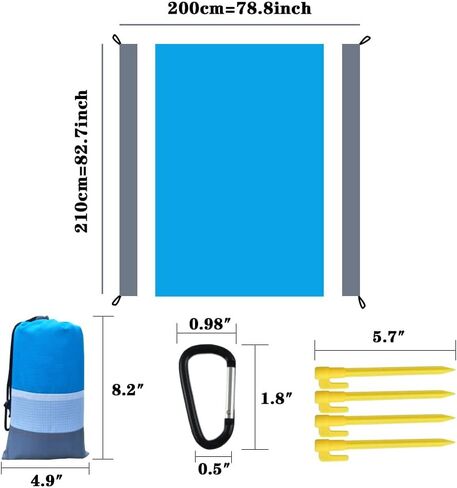 CALACH Pocket Beach Blanket, Large Waterproof Sandproof Beach Mat, 79 x83, Compact Blanket Quick Drying Lightweight Tarp Mat for Camping, Hiking, Picnics, Outdoor Travel (Blue) in Saudi Arabia