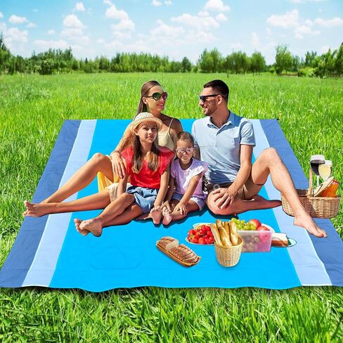 CALACH Pocket Beach Blanket, Large Waterproof Sandproof Beach Mat, 79 x83, Compact Blanket Quick Drying Lightweight Tarp Mat for Camping, Hiking, Picnics, Outdoor Travel (Blue) in Saudi Arabia
