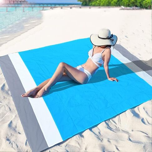 CALACH Pocket Beach Blanket, Large Waterproof Sandproof Beach Mat, 79 x83, Compact Blanket Quick Drying Lightweight Tarp Mat for Camping, Hiking, Picnics, Outdoor Travel (Blue) in Saudi Arabia