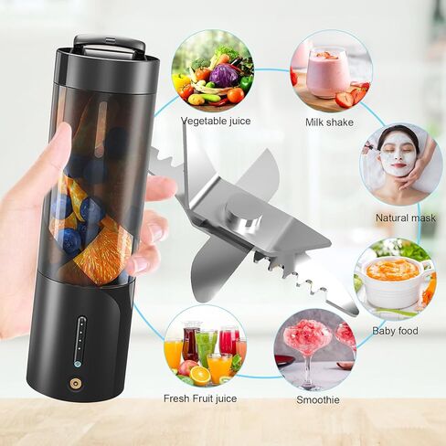 خلاط صغير محمول، آلات عصارة محمولة للخضروات والفواكه قابلة لإعادة الشحن عبر USB مع 6 شفرات وفرشاة تنظيف، خلاط محمول للمخفوقات والعصائر للمنزل والمكتب وصالة الألعاب الرياضية والسفر in Kuwait