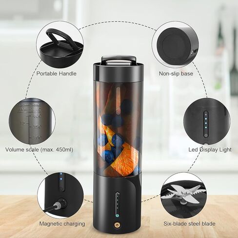 خلاط صغير محمول، آلات عصارة محمولة للخضروات والفواكه قابلة لإعادة الشحن عبر USB مع 6 شفرات وفرشاة تنظيف، خلاط محمول للمخفوقات والعصائر للمنزل والمكتب وصالة الألعاب الرياضية والسفر in Kuwait