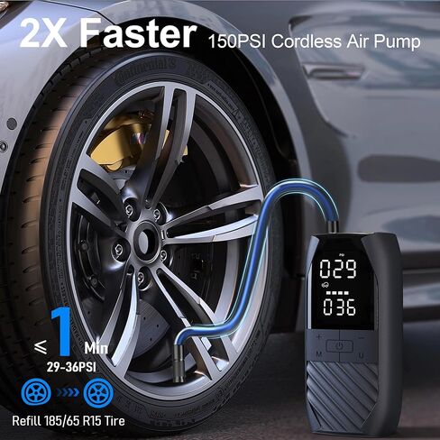 Convtoya Tire Inflator Portable Air Compressor 150 PSI Car Tire Air Pump, Electric Portable Tire Pump with Digital Pressure Gauge, 2X Fast Inflation for Car, Motorcycle, Bike, Ball in Saudi Arabia