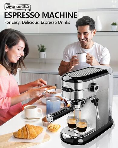 ماكينة إسبرسو مايكل أنجلو 15 بار مع رغوة الحليب، ماكينات قهوة اكسبريسو، ماكينة صنع اسبريسو من الفولاذ المقاوم للصدأ للكابتشينو واللاتيه، ماكينة صنع قهوة صغيرة مع رغوة - تصميم مدمج للمنزل in Kuwait