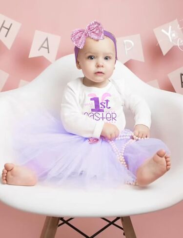 MIGU My First Easter Baby Girl Outfit Baby Girl Easter Outfit Long Sleeve Romper With Tutu Skirt 4Pcs Baby Easter Dress… in Saudi Arabia