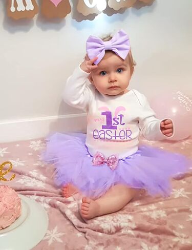 MIGU My First Easter Baby Girl Outfit Baby Girl Easter Outfit Long Sleeve Romper With Tutu Skirt 4Pcs Baby Easter Dress… in Saudi Arabia