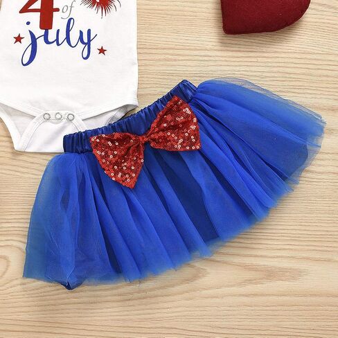 Xfglck Newborn Baby Girl 4th of July Outfits Short Sleeve Romper +Tutu Tulle Skirt + Headband Leg Warmer Independence Day Set in Saudi Arabia
