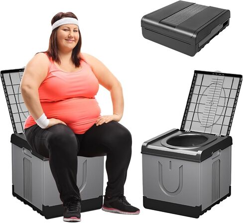 Portable Toilet for Adults Camping, 17.3x16x17 In-Large Portable Foldable Toilet with Lid, Perfect for Camping, Hiking, Fishing, Travel, Long Trips, Beach, RV, Outdoor in Kuwait