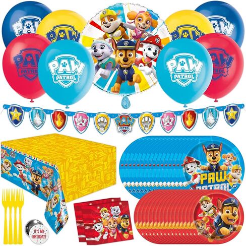 Paw Patrol Birthday Decorations | Serves 16 Guests | Paw Patrol Party Supplies | Balloons, Banner, Tablecloth, Dinner & Cake Plates, Napkins, Button in Saudi Arabia