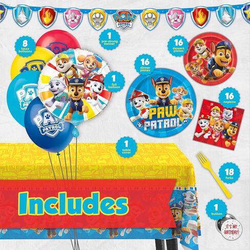 Paw Patrol Birthday Decorations | Serves 16 Guests | Paw Patrol Party Supplies | Balloons, Banner, Tablecloth, Dinner & Cake Plates, Napkins, Button in Saudi Arabia