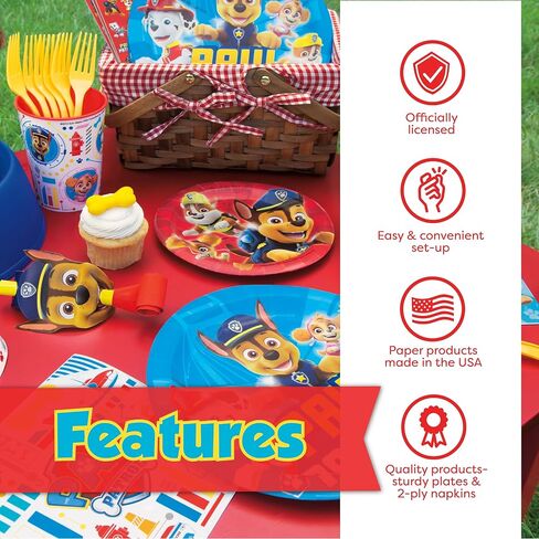 Paw Patrol Birthday Decorations | Serves 16 Guests | Paw Patrol Party Supplies | Balloons, Banner, Tablecloth, Dinner & Cake Plates, Napkins, Button in Saudi Arabia